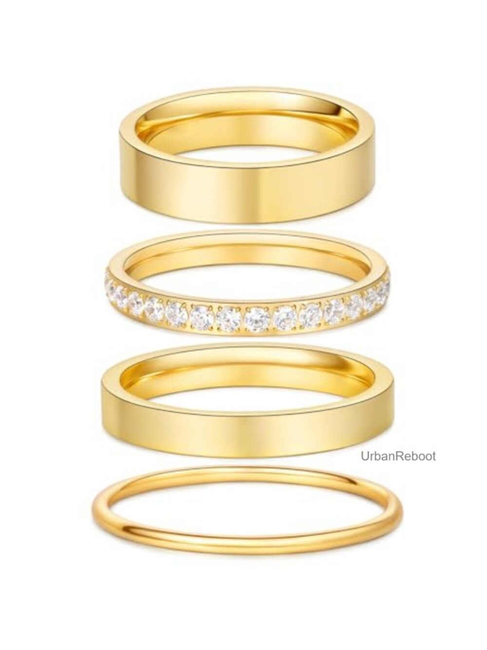 14k Gold Filled Titanium Steel Stacking Rings Set CZ Wedding Bands